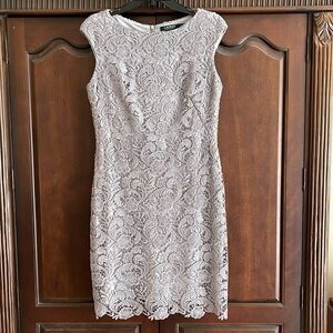 Lauren by Ralph Lauren Gray Lace Sheath Dress